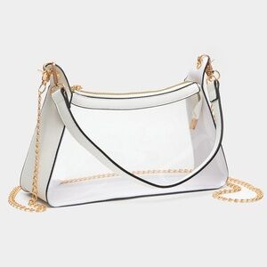 Clear Stadium Crossbody Baguette Shoulder Handbag with Gold Chain